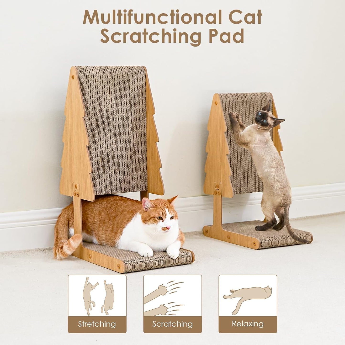 Freestanding Cat Scratching Post – Extra Thick Replaceable Cardboard Pads with Stable Wooden Frame Design