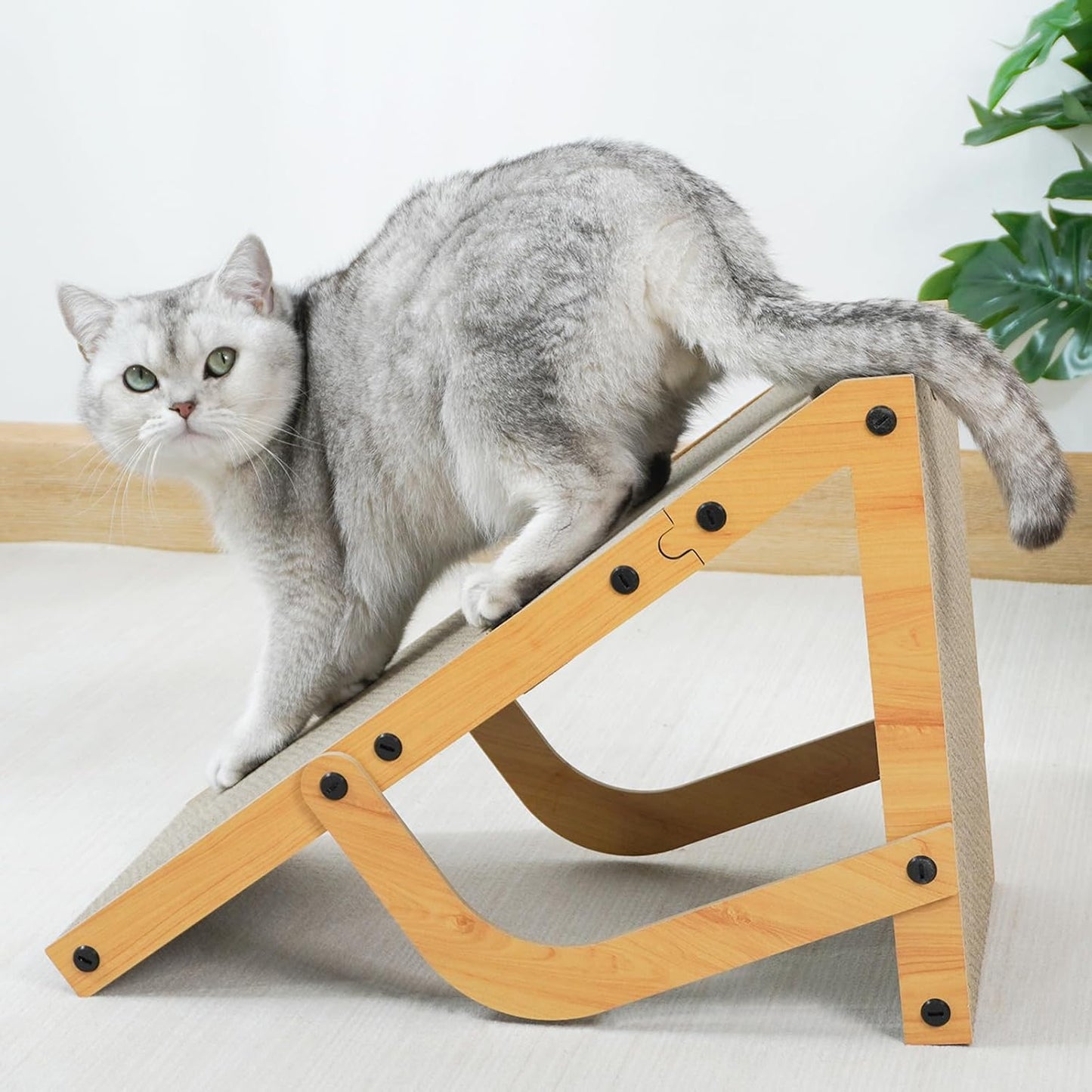 Adjustable Inclined Cat Scratcher – Corrugated Cardboard Scratch Board with Stable Wood Frame – Sloped Design for Daily Scratching and Stretching