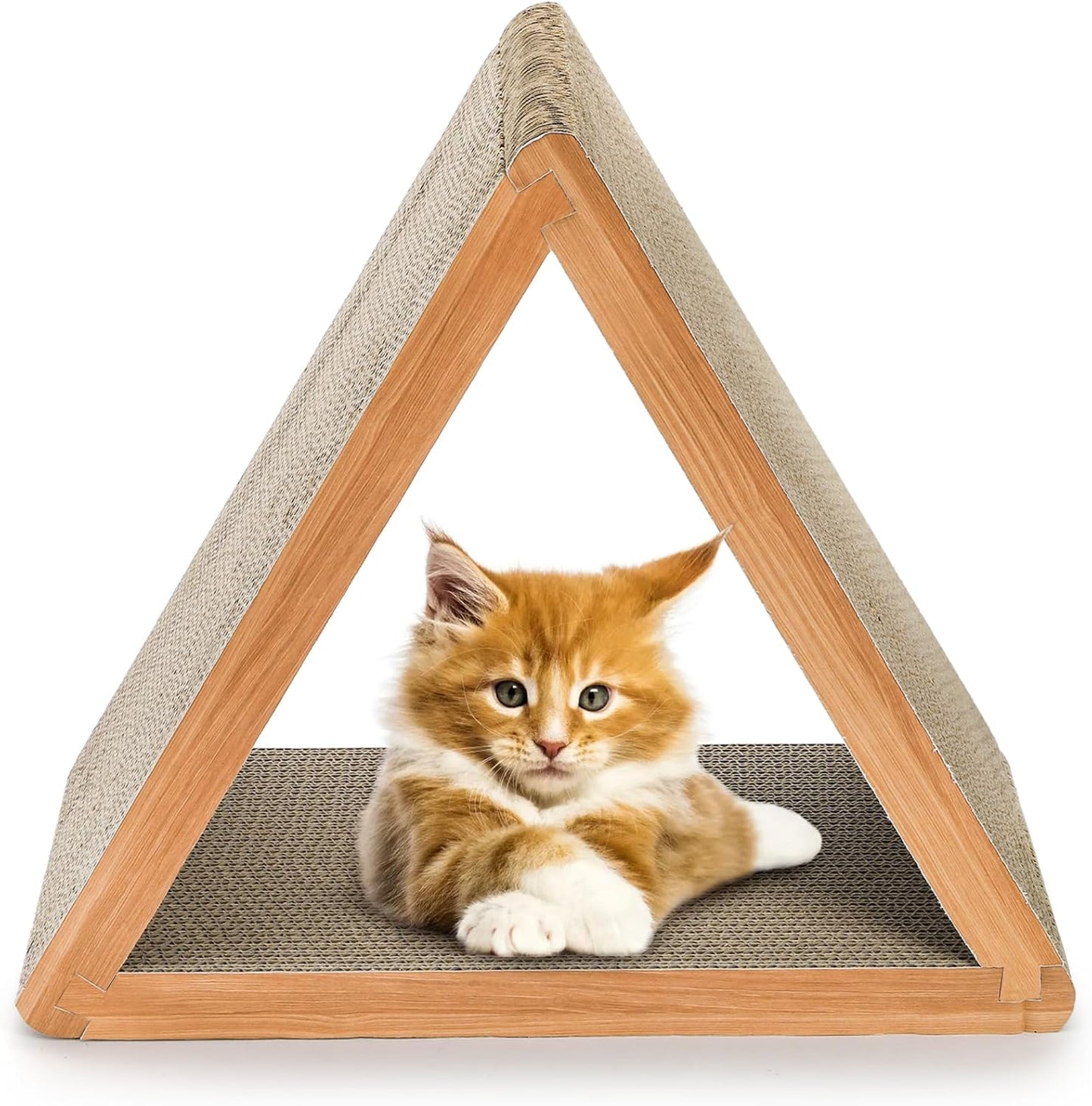 Triangle Cat Scratcher House | Multi-Surface Corrugated Climbing & Hiding Toy | 16.3" Durable Scratch Ramp for Indoor Cats