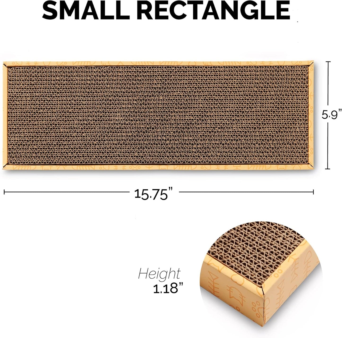 Small Rectangle Cat Scratcher – 15.75” Corrugated Cardboard Cat Scratch Pad – Portable and Lightweight Anti-Furniture Clawing Mat
