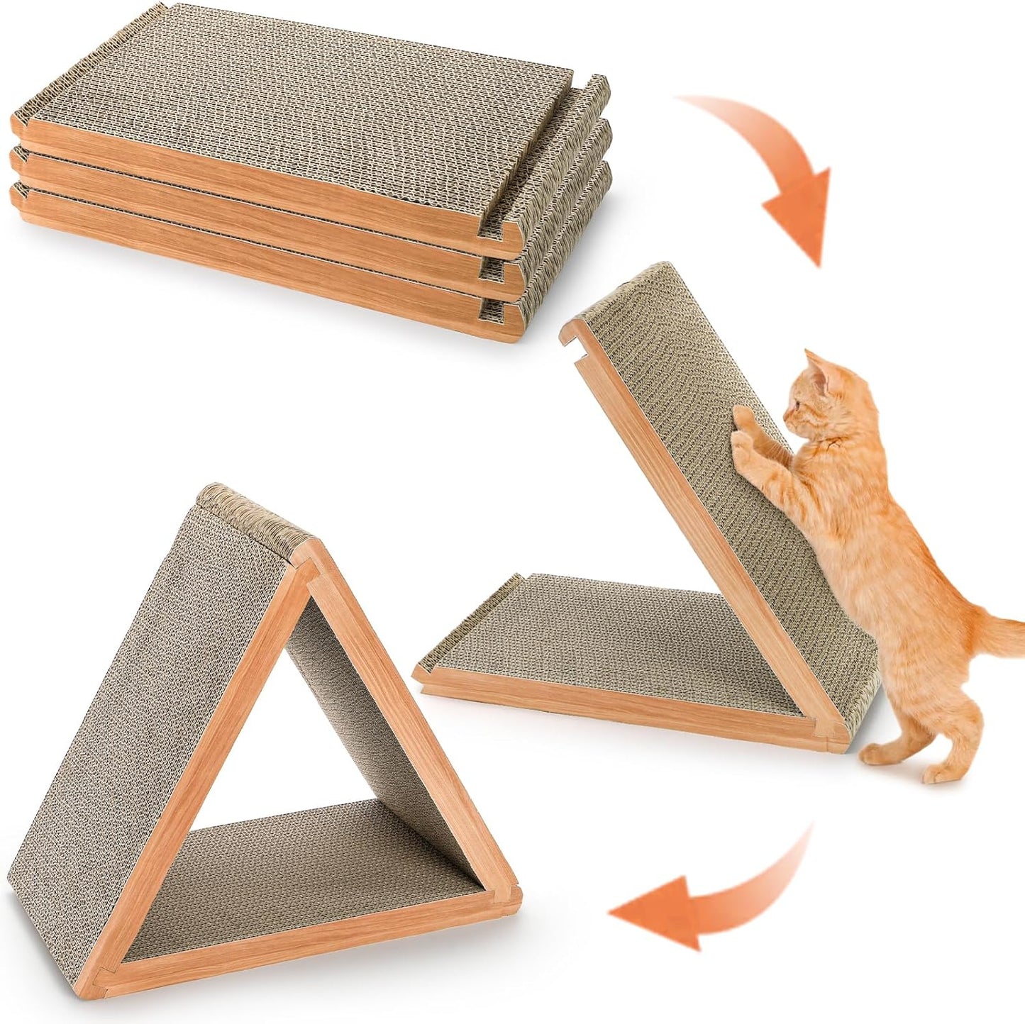 Triangle Cat Scratcher House | Multi-Surface Corrugated Climbing & Hiding Toy | 16.3" Durable Scratch Ramp for Indoor Cats