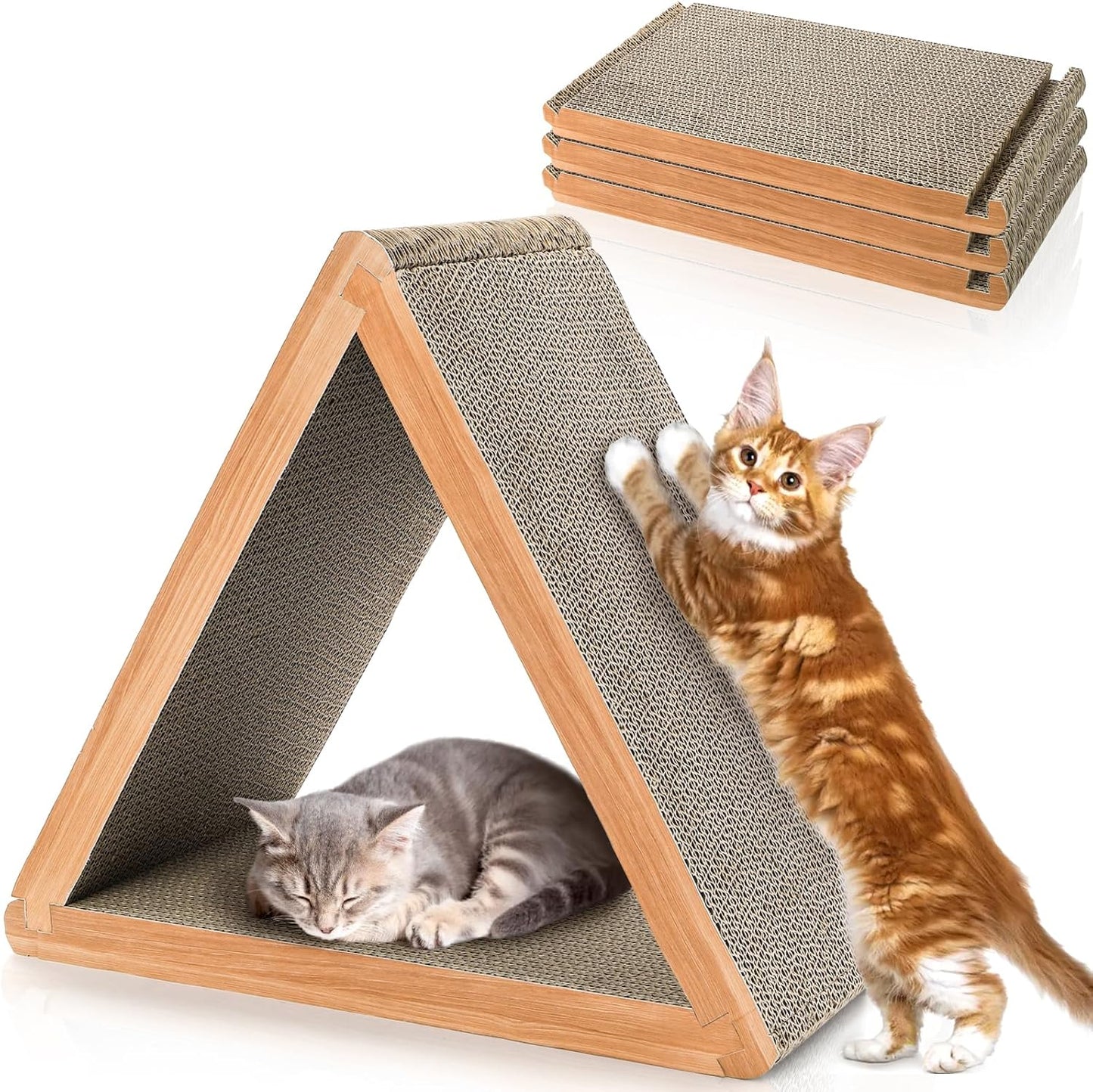 Triangle Cat Scratcher House | Multi-Surface Corrugated Climbing & Hiding Toy | 16.3" Durable Scratch Ramp for Indoor Cats