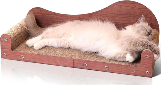 Extra Large Sofa-Style Cat Scratcher – 26.4" Lounger with High-Density Sisal Surface, Dual Cat Lounge Bed with Curved Armrests
