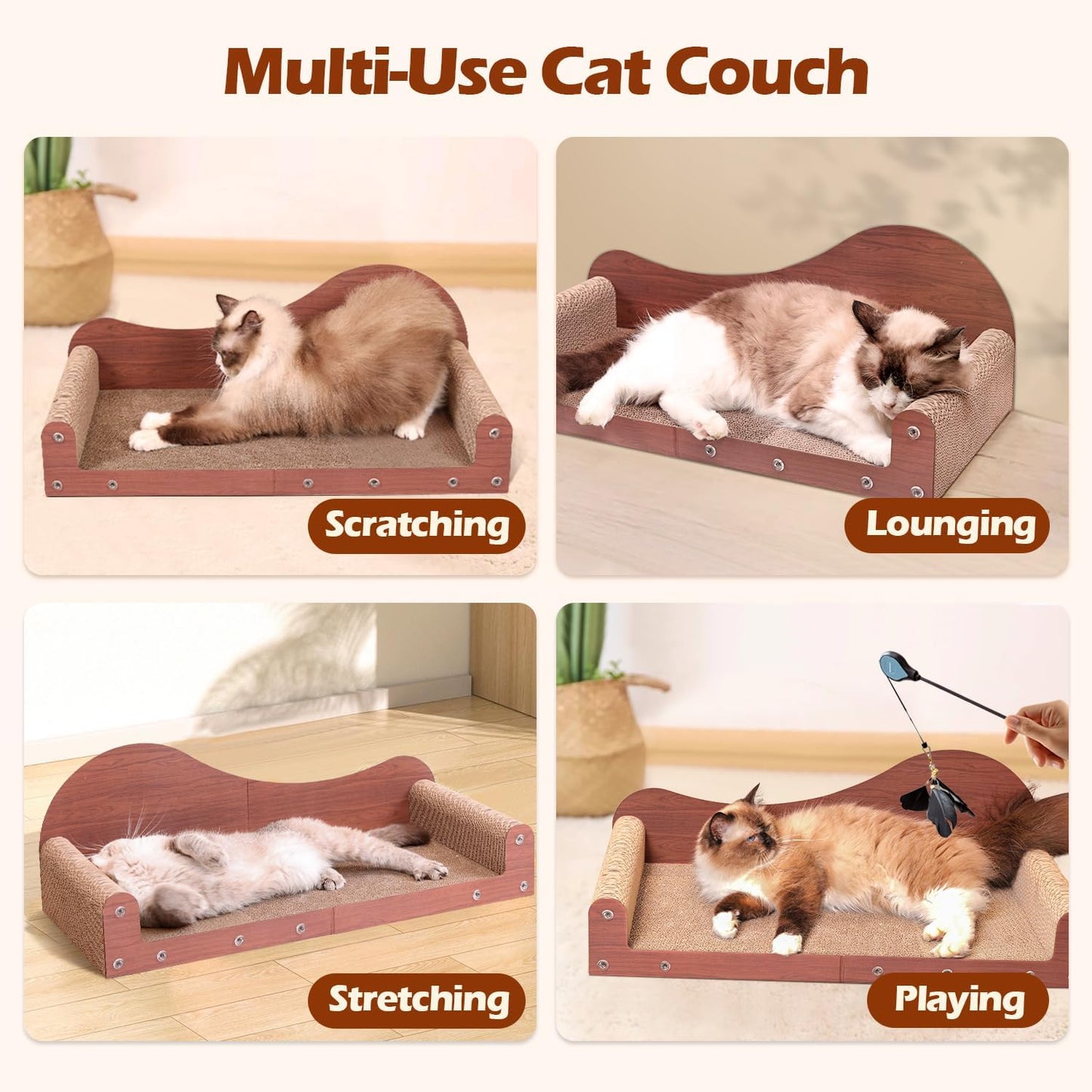 Extra Large Sofa-Style Cat Scratcher – 26.4" Lounger with High-Density Sisal Surface, Dual Cat Lounge Bed with Curved Armrests