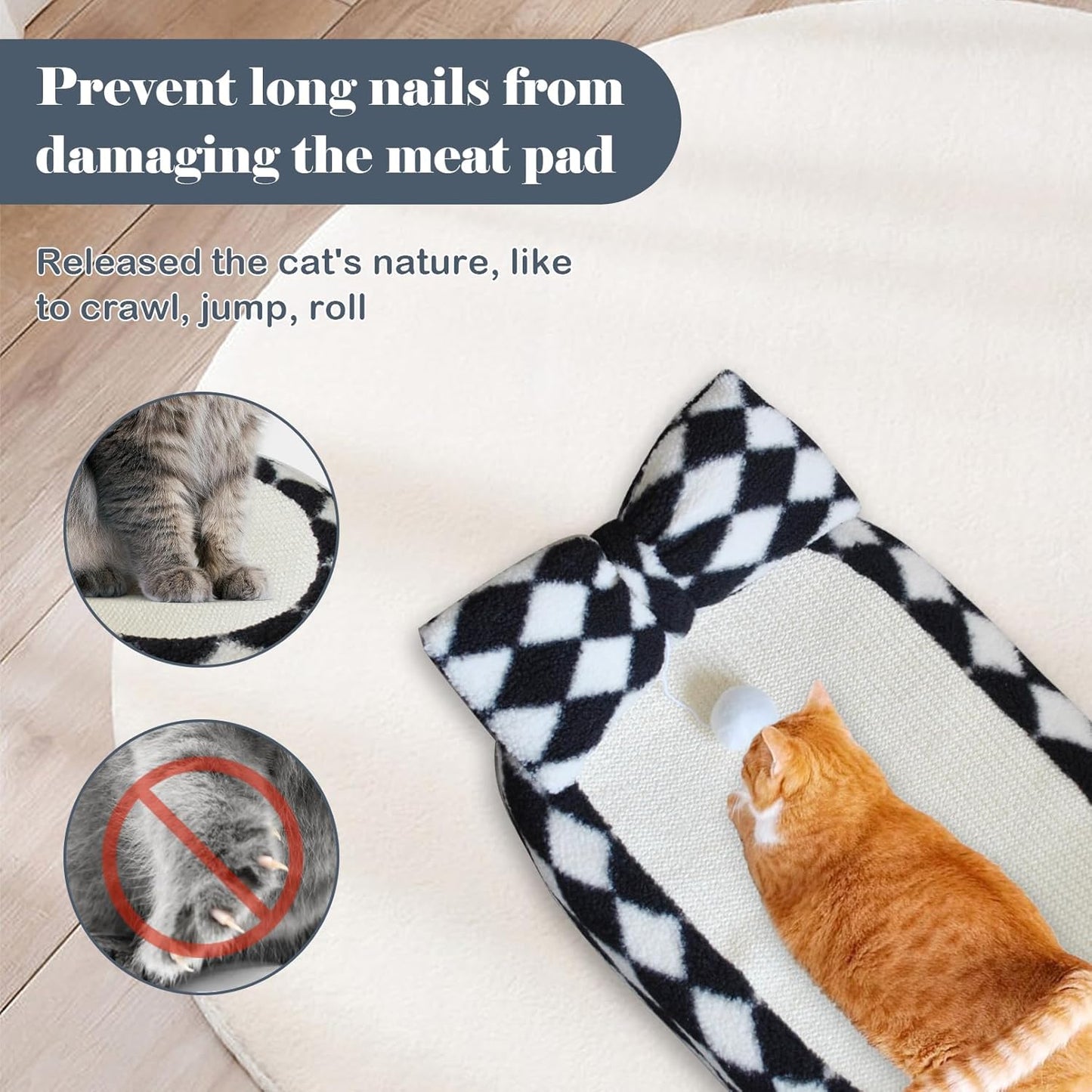 Cat Ear-Shaped Scratching Bed｜Cute Plush Lounger with Sisal Edges & Hanging Ball