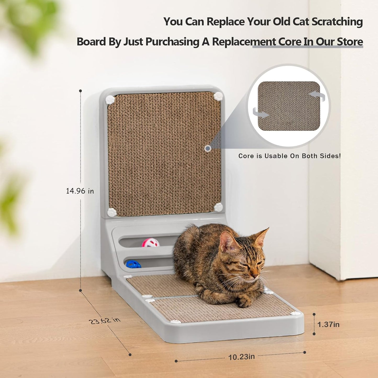 Multi-Functional L-Shaped Cat Scratcher – Vertical & Horizontal Design with Ball Track and Large 23.62" Scratching Area