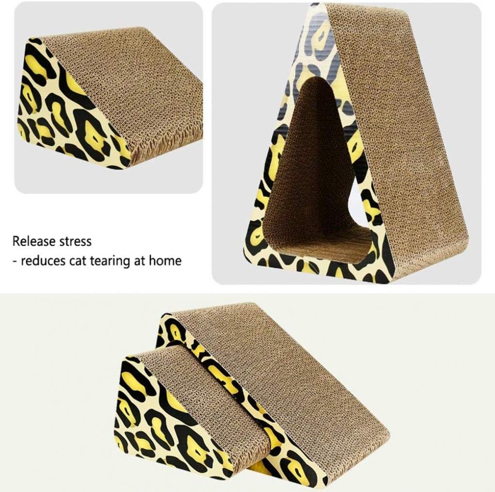 Leopard Print Triangle Cat Scratcher – 36cm Double-Sided Corrugated Cardboard Cat Climbing & Scratching Board – A-Frame Play Structure