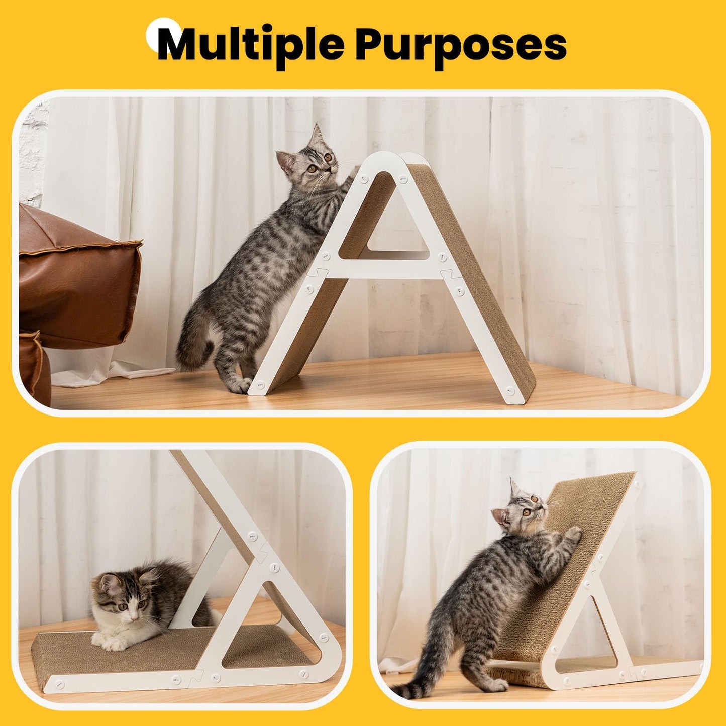 Foldable A-Frame Cat Scratching Ramp | Dual-Sided Corrugated Cat Climber | Multi-Function Scratch Toy for Indoor Cats