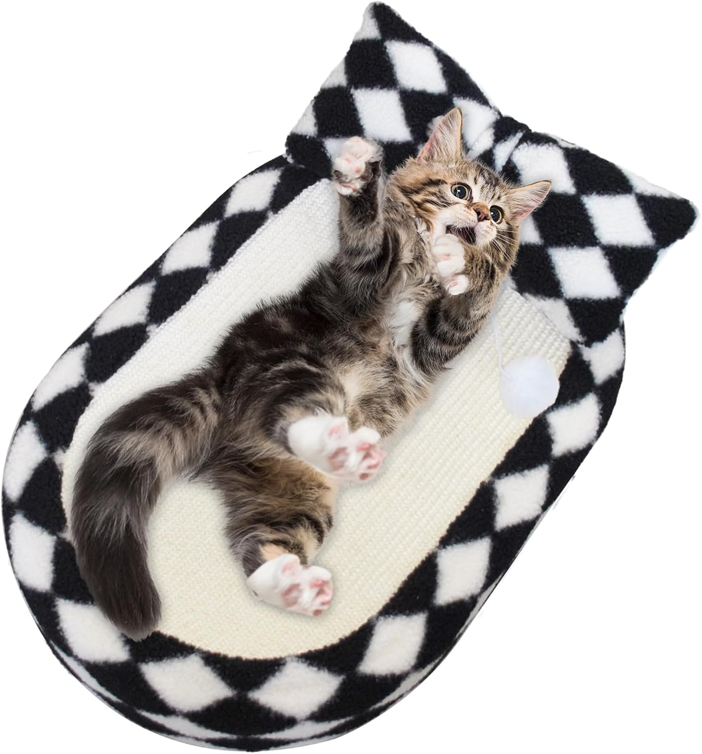 Cat Ear-Shaped Scratching Bed｜Cute Plush Lounger with Sisal Edges & Hanging Ball