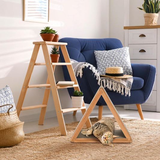 Triangle Cat Scratcher House | Multi-Surface Corrugated Climbing & Hiding Toy | 16.3" Durable Scratch Ramp for Indoor Cats