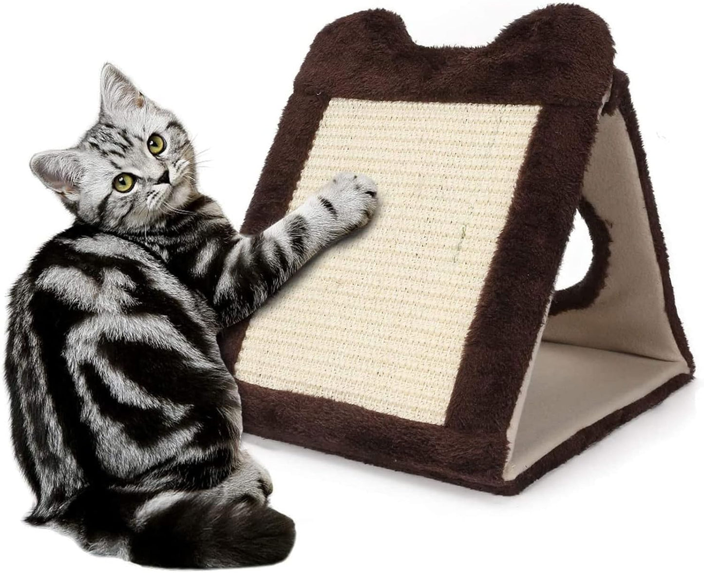3-in-1 Triangle Cat Scratcher & Play Tent – Multi-Functional Cat Hideout with Toy Ball and Resting Area