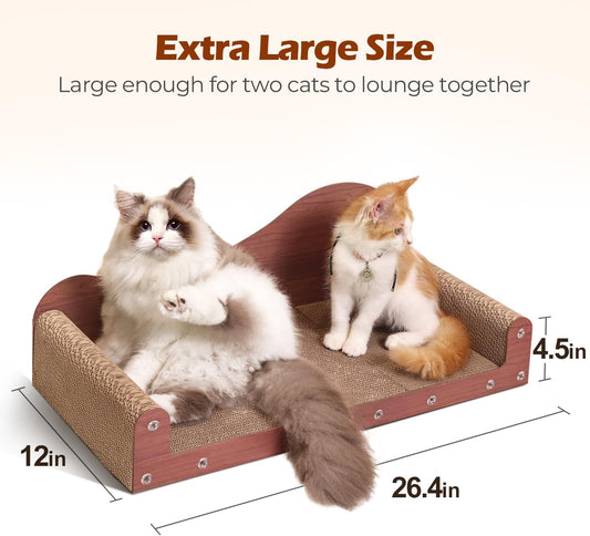 Extra Large Sofa-Style Cat Scratcher – 26.4" Lounger with High-Density Sisal Surface, Dual Cat Lounge Bed with Curved Armrests