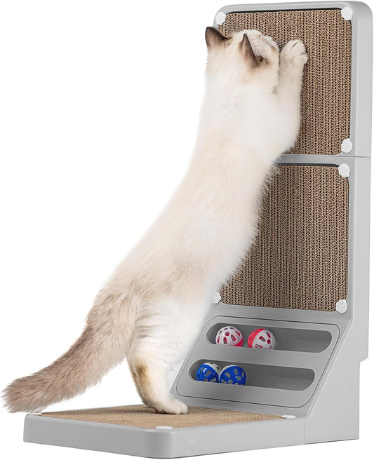 Multi-Functional L-Shaped Cat Scratcher – Vertical & Horizontal Design with Ball Track and Large 23.62" Scratching Area