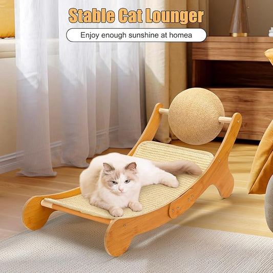 Cat Hammock Scratcher Bed – 3-in-1 Curved Lounge with Sisal Surface & Rolling Ball Toy, 28.7" Large Size for Small Pets