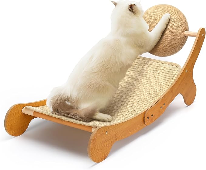 Cat Hammock Scratcher Bed – 3-in-1 Curved Lounge with Sisal Surface & Rolling Ball Toy, 28.7" Large Size for Small Pets