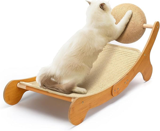 Cat Hammock Scratcher Bed – 3-in-1 Curved Lounge with Sisal Surface & Rolling Ball Toy, 28.7" Large Size for Small Pets