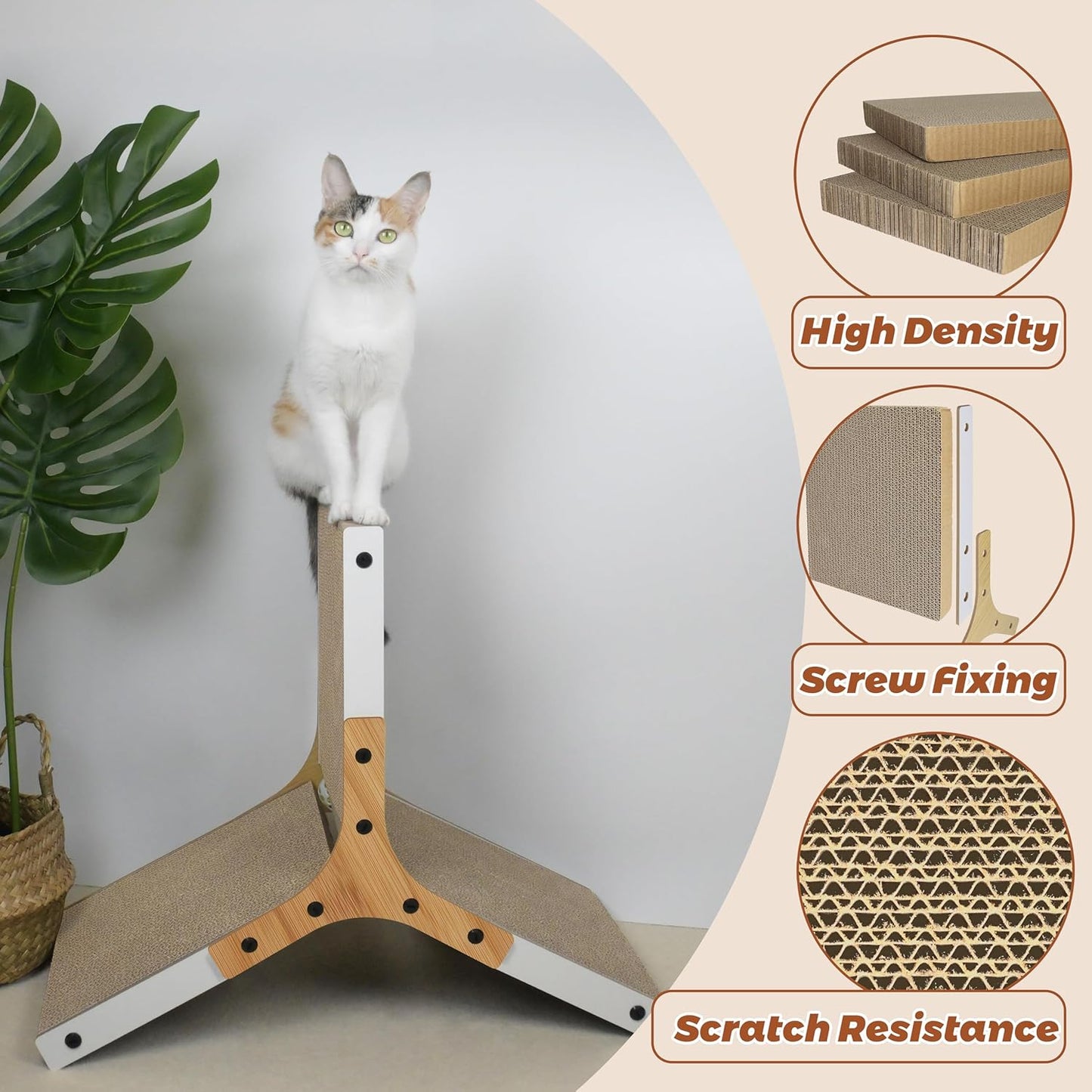 Foldable L-Shaped Cat Scratching Post Ramp – 19.3” Reversible Cardboard Scratcher with Built-in Toy Ball – Space-Saving and Durable Design