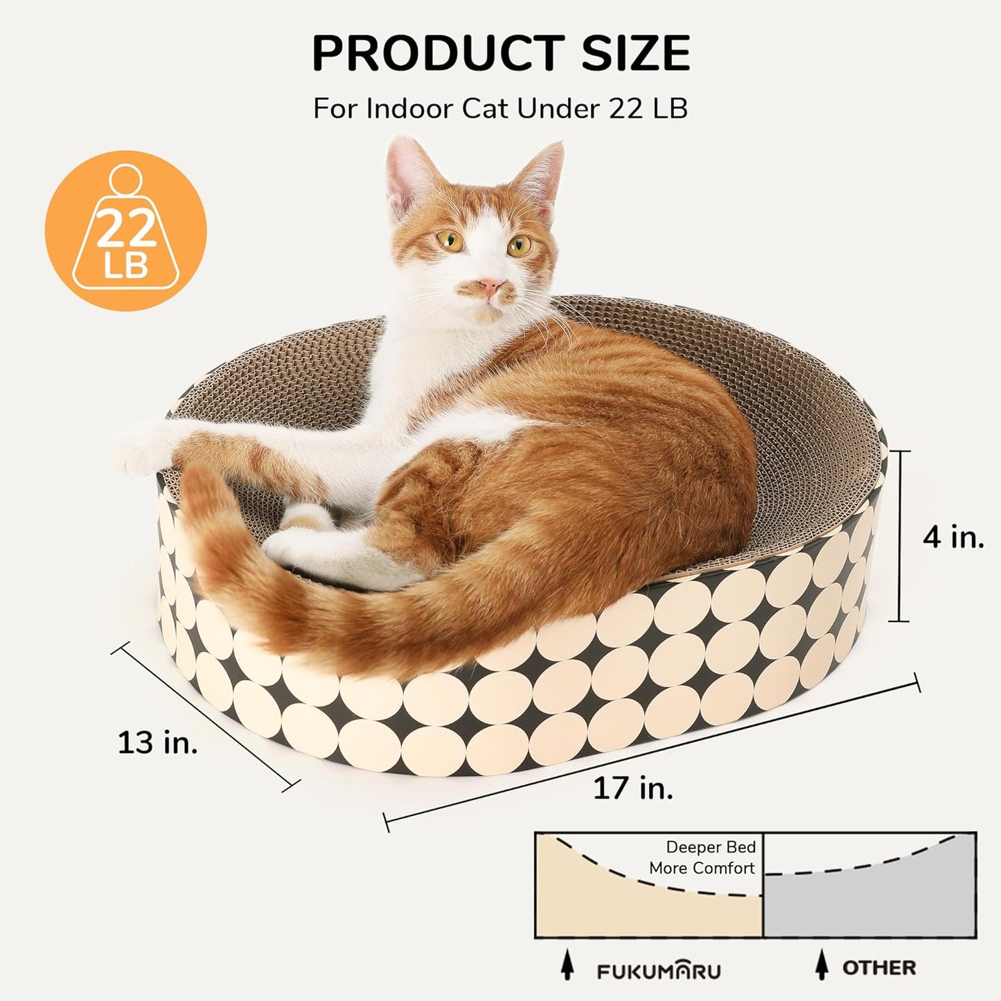 Cat Scratcher Bed – Dual-Purpose Cardboard Lounge with Curved Design, for Indoor Cats Under 22 lbs