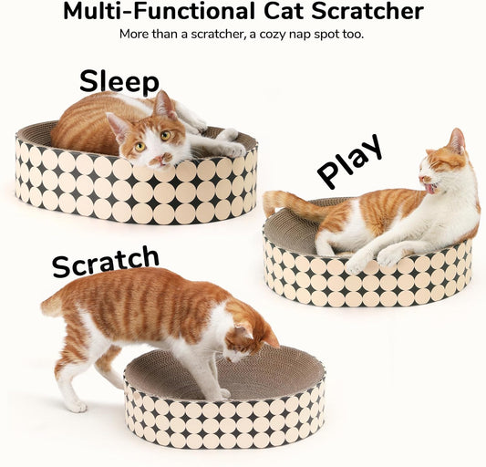 Cat Scratcher Bed – Dual-Purpose Cardboard Lounge with Curved Design, for Indoor Cats Under 22 lbs
