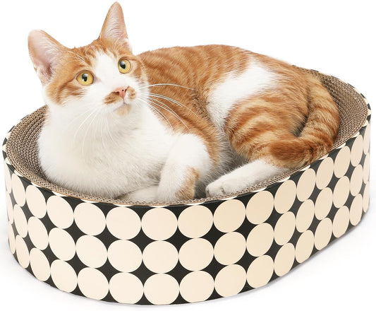 Cat Scratcher Bed – Dual-Purpose Cardboard Lounge with Curved Design, for Indoor Cats Under 22 lbs