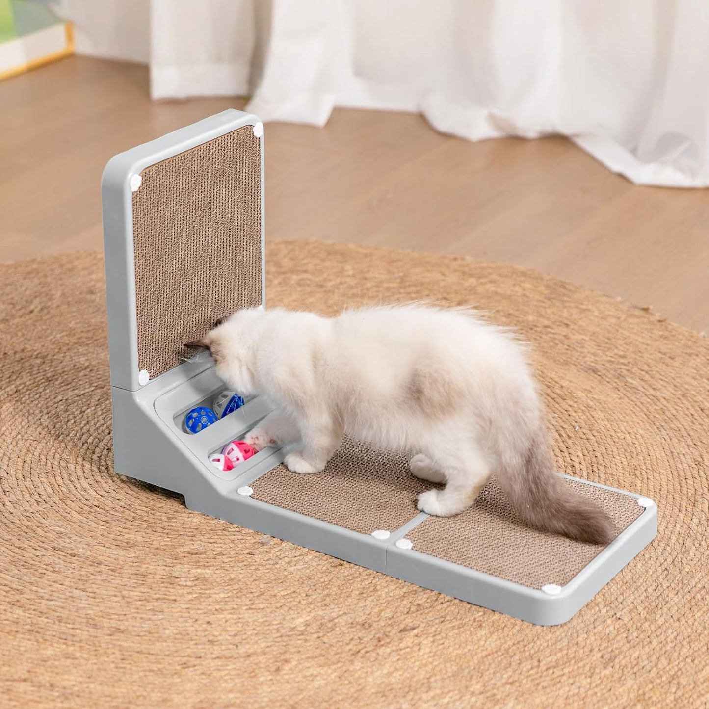 Multi-Functional L-Shaped Cat Scratcher – Vertical & Horizontal Design with Ball Track and Large 23.62" Scratching Area