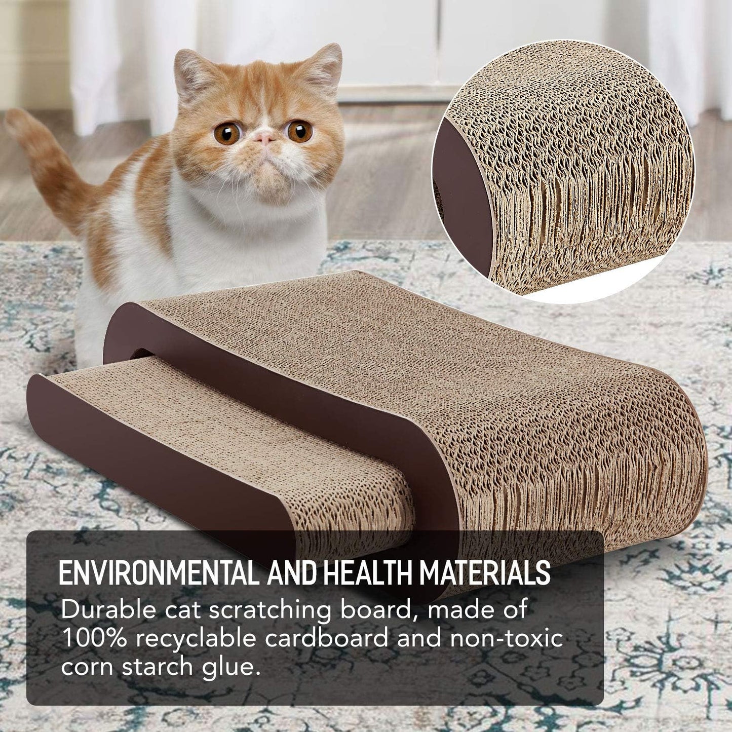 Wave-Shaped Cat Scratcher Pad | Reversible Corrugated Cardboard Lounge Toy | 16.9" Durable Double-Sided Cat Claw Board