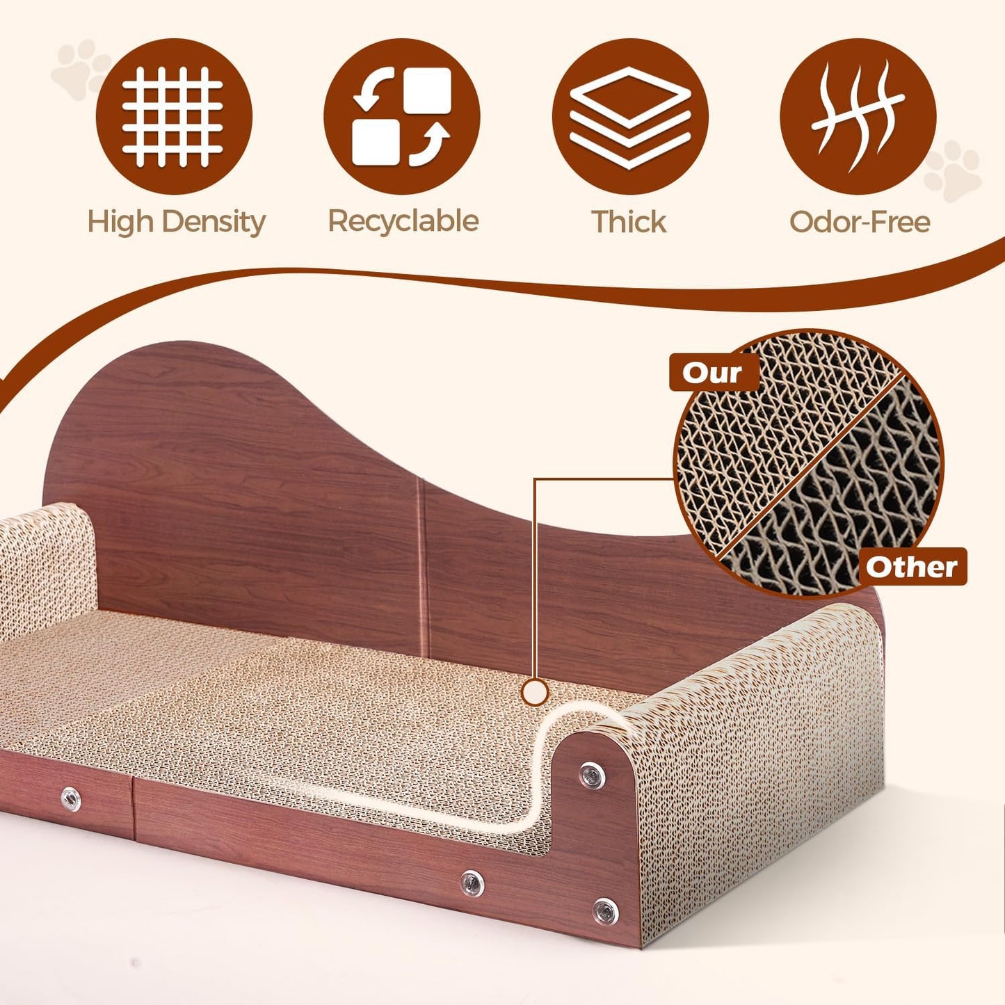 Extra Large Sofa-Style Cat Scratcher – 26.4" Lounger with High-Density Sisal Surface, Dual Cat Lounge Bed with Curved Armrests
