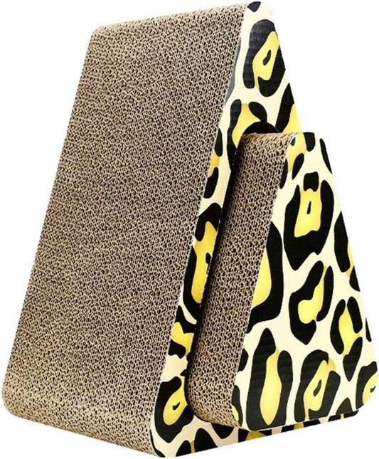 Leopard Print Triangle Cat Scratcher – 36cm Double-Sided Corrugated Cardboard Cat Climbing & Scratching Board – A-Frame Play Structure