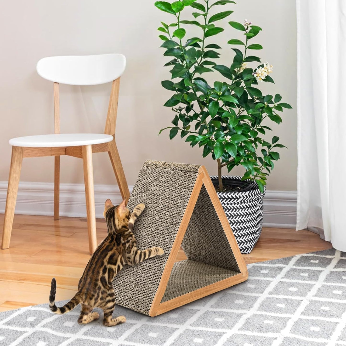 Triangle Cat Scratcher House | Multi-Surface Corrugated Climbing & Hiding Toy | 16.3" Durable Scratch Ramp for Indoor Cats