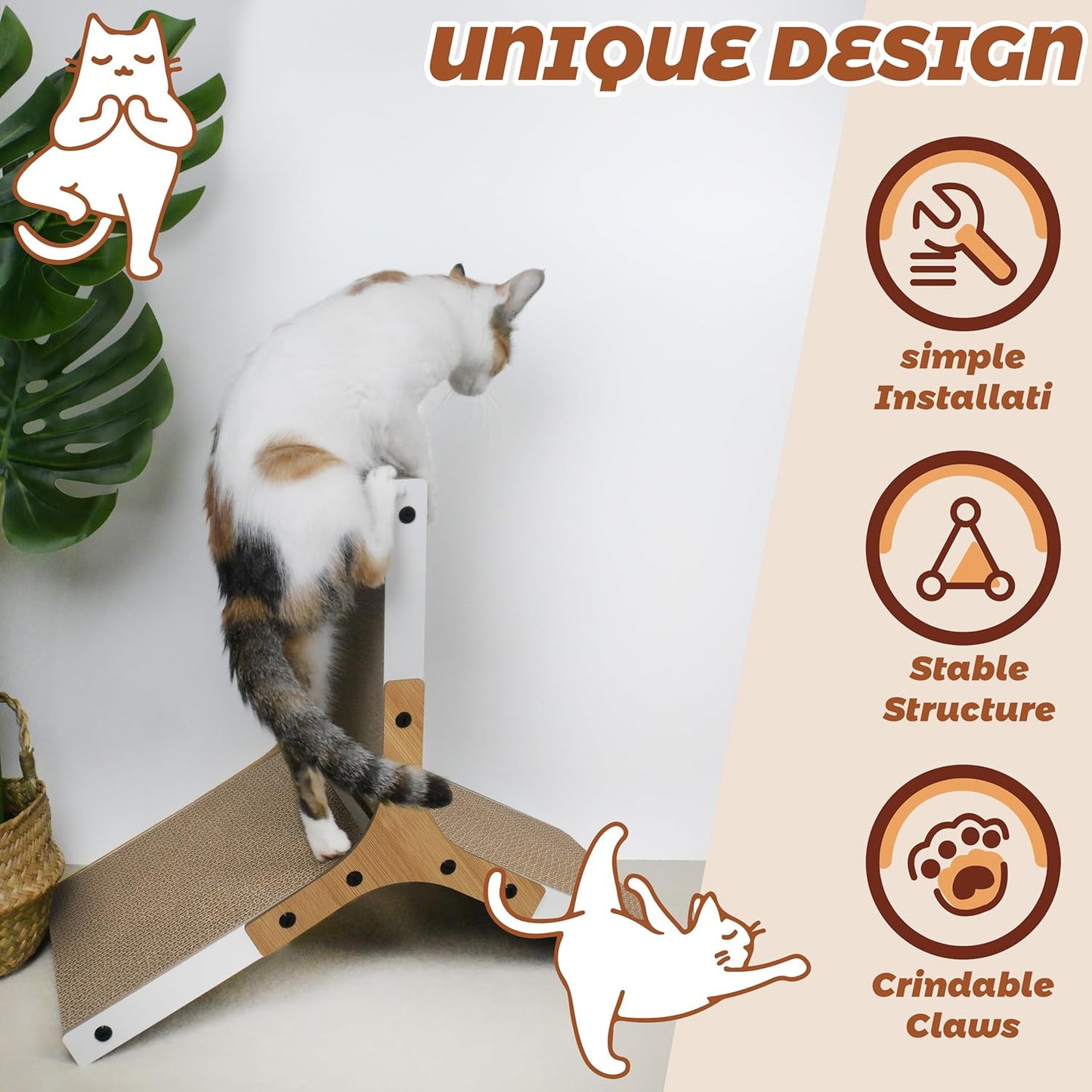 Foldable L-Shaped Cat Scratching Post Ramp – 19.3” Reversible Cardboard Scratcher with Built-in Toy Ball – Space-Saving and Durable Design