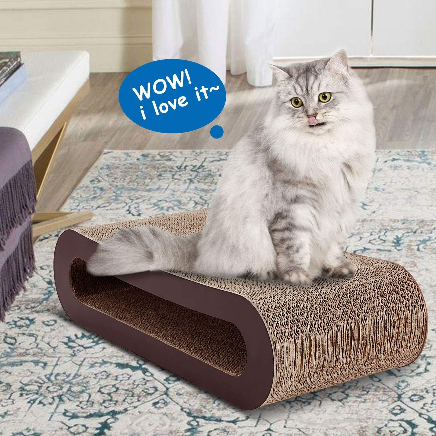 Wave-Shaped Cat Scratcher Pad | Reversible Corrugated Cardboard Lounge Toy | 16.9" Durable Double-Sided Cat Claw Board