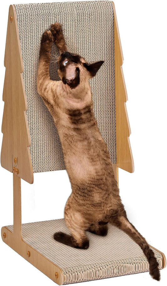 Freestanding Cat Scratching Post – Extra Thick Replaceable Cardboard Pads with Stable Wooden Frame Design