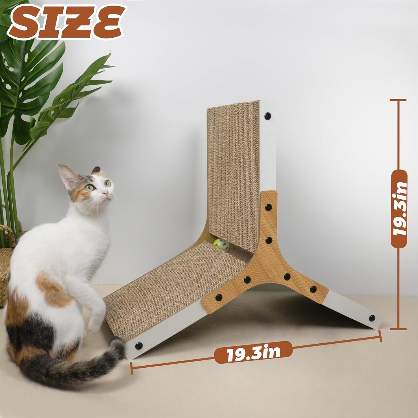 Foldable L-Shaped Cat Scratching Post Ramp – 19.3” Reversible Cardboard Scratcher with Built-in Toy Ball – Space-Saving and Durable Design