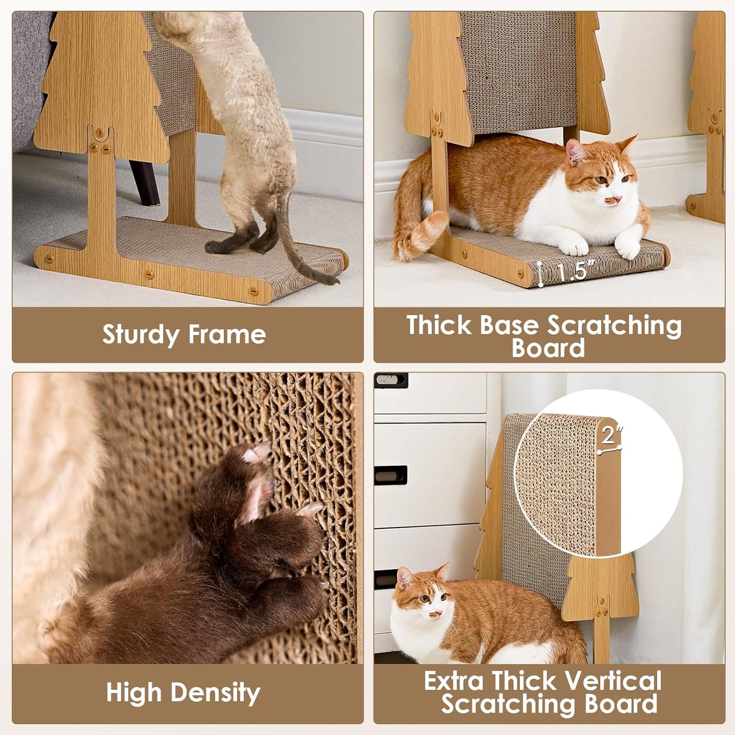 Freestanding Cat Scratching Post – Extra Thick Replaceable Cardboard Pads with Stable Wooden Frame Design